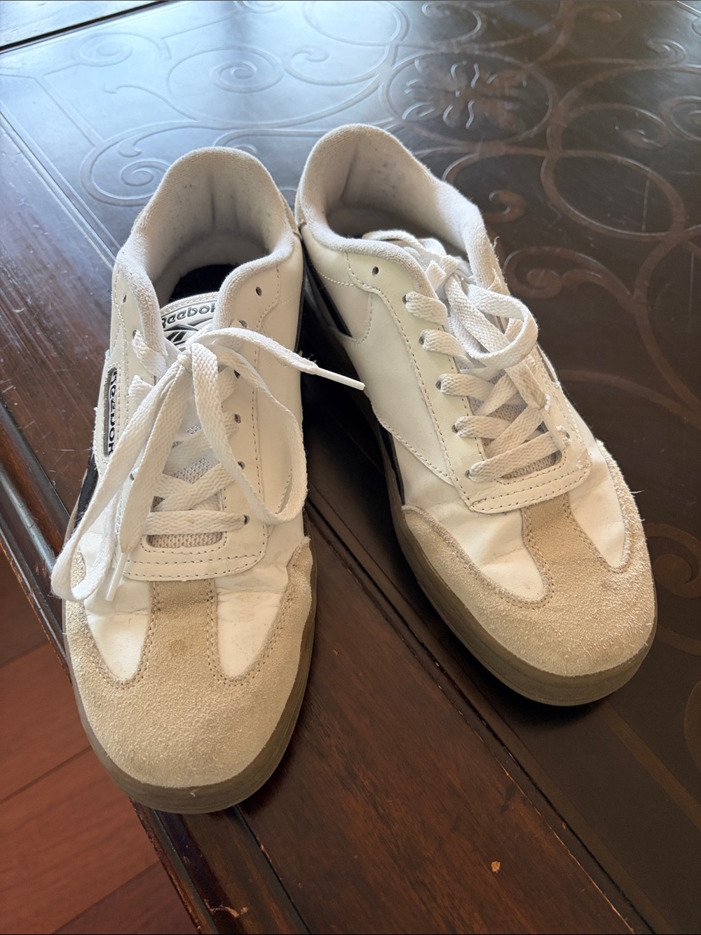 Reebok White and Beige Suede Leather Sneakers